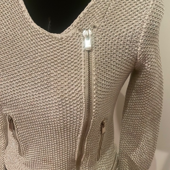 MAJE Blazer jacket cream knitted with gold lurex front zip closure - Picture 2 of 6